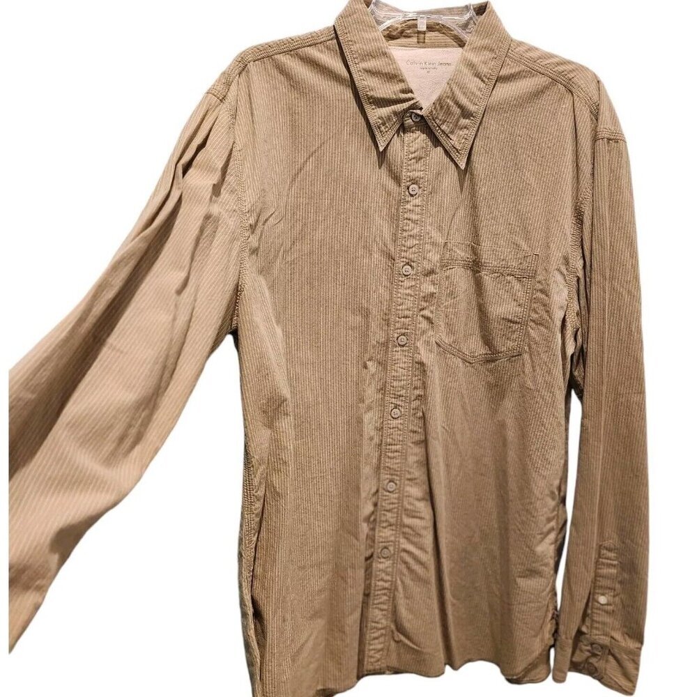 🪻BOGO🪻 CALVIN KLEIN JEANS 100% Cotton Tan Long Sleeve Button Down Shirt‎ XL - Picture 5 of 9